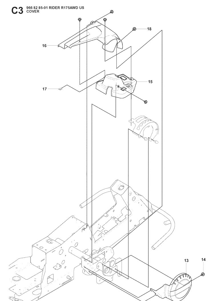 Cover 3 Diagram and Parts List for RIDER175 (966828501)(2008-05) Husqvarna Lawn Mower