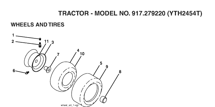 Wheels And Tires Diagram and Parts List for YTH2454T (917279220)(2006-01) Husqvarna Lawn Tractor