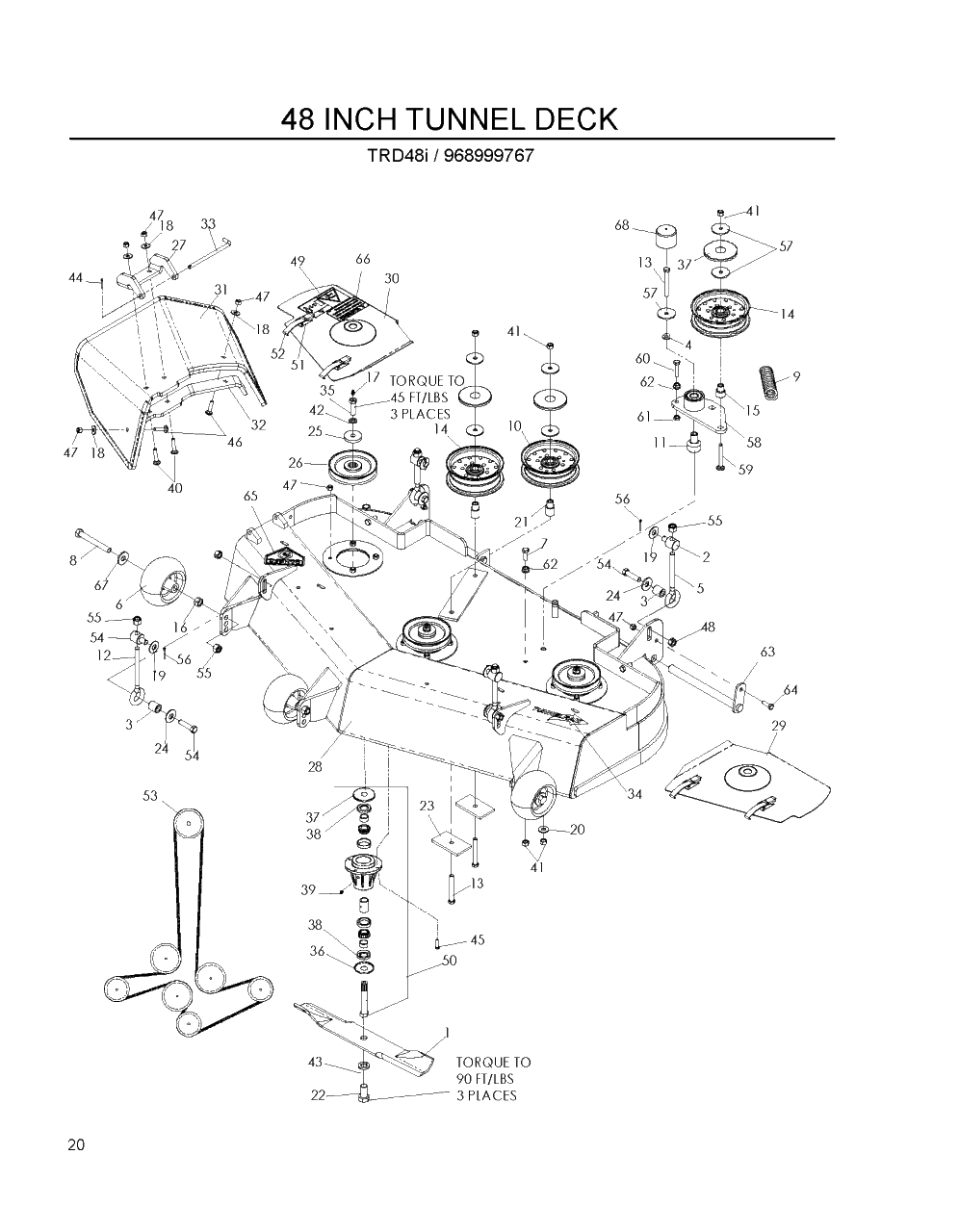 Mower Deck / Cutting Deck Diagram and Parts List for TRD48I (968999767)(2007-12) Husqvarna Lawn Tractor Accessories