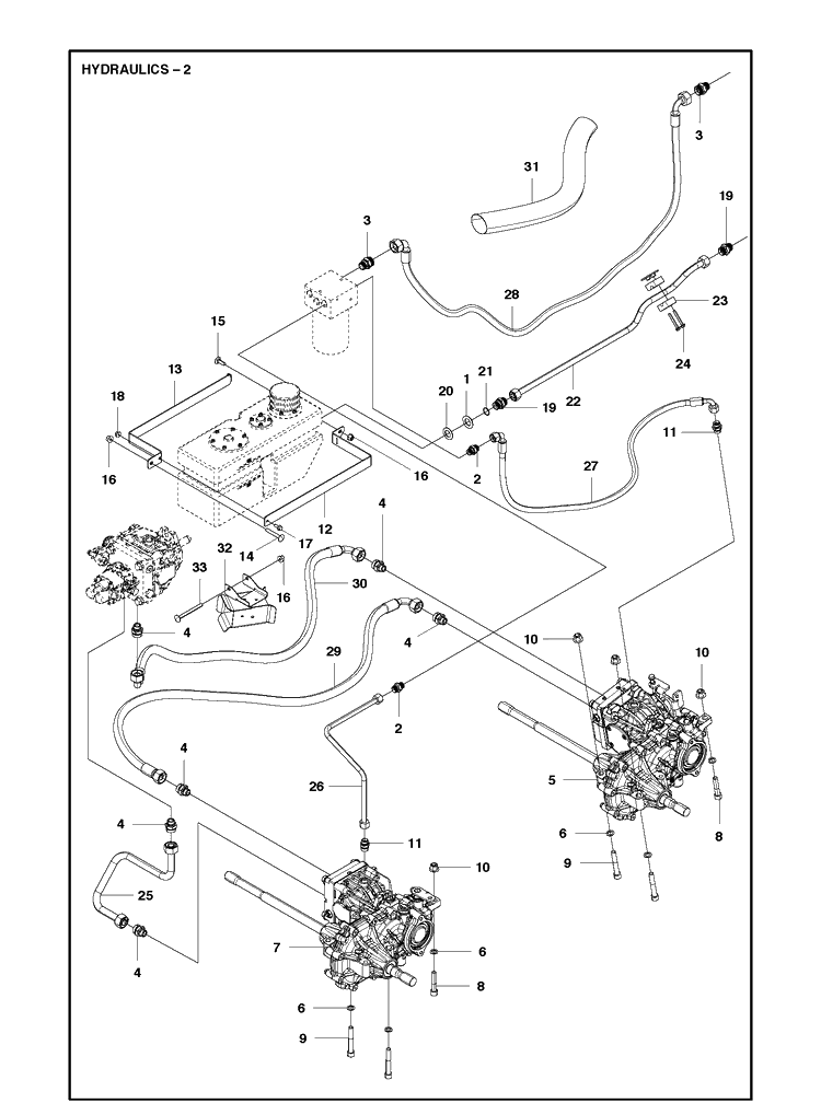 Hydraulics 3 Diagram and Parts List for P520D (967848801)(2018) Husqvarna Lawn Mower