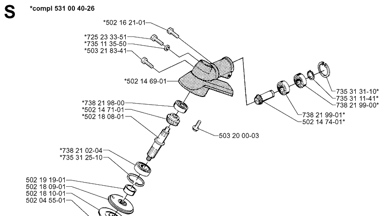 Bevel Gear 2 Diagram and Parts List for 132R 19994000001-20050100000 Husqvarna Brush Cutter