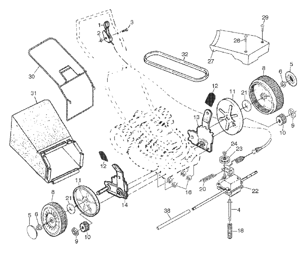 Drive Assembly Diagram and Parts List for 6522CH (954222725-B)(2001-10) Husqvarna Lawn Mower
