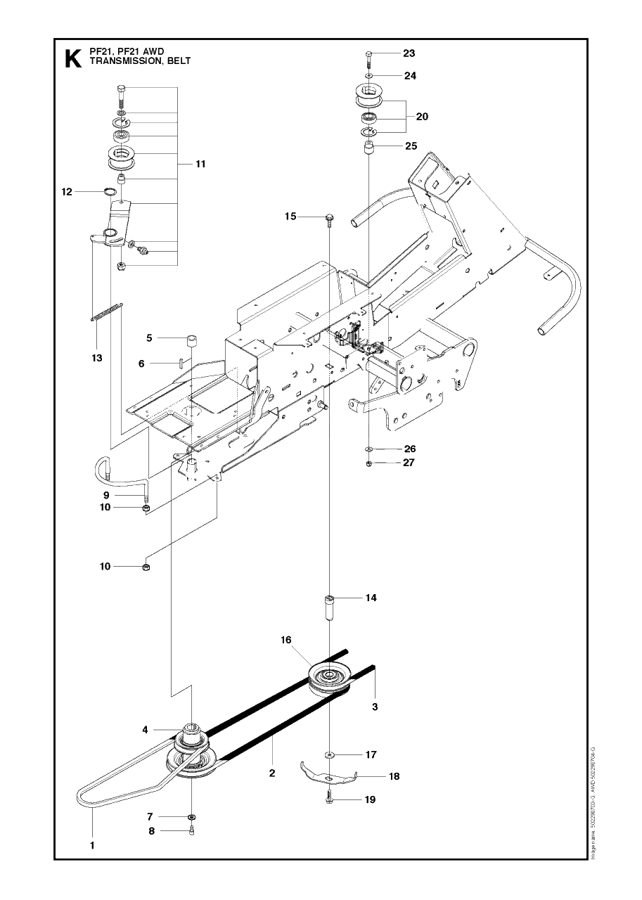 Transmission Diagram and Parts List for PF21AWD (965192501)(2011-03) Husqvarna Lawn Tractor