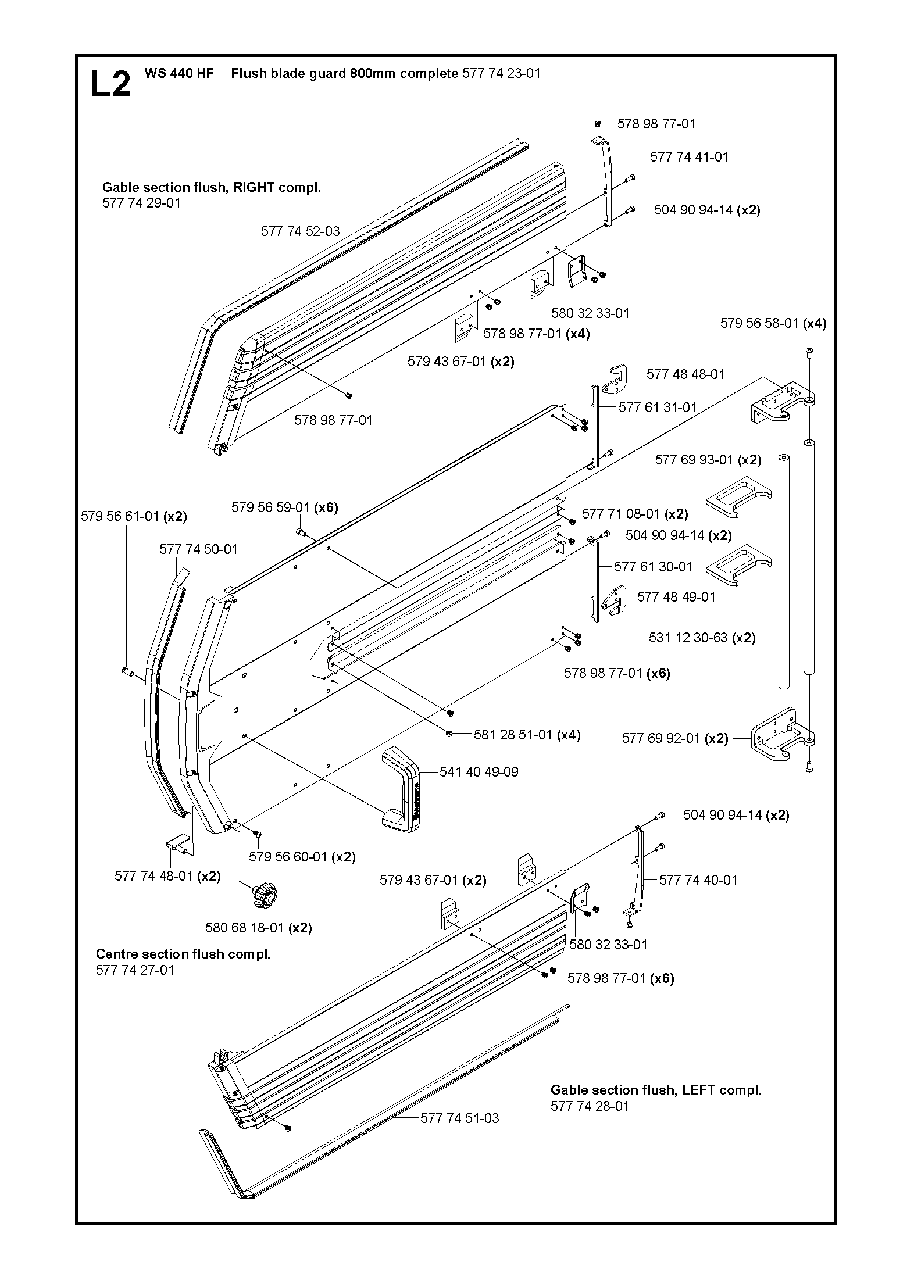 Flush Blade Guard 800mm Diagram and Parts List for WS440HF (00000008382 - 20134408468)(2012-07) Husqvarna Circular Saw