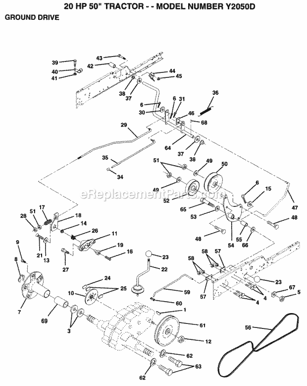 Ground Drive Diagram and Parts List for Y2050D 1994 Husqvarna Lawn Tractor