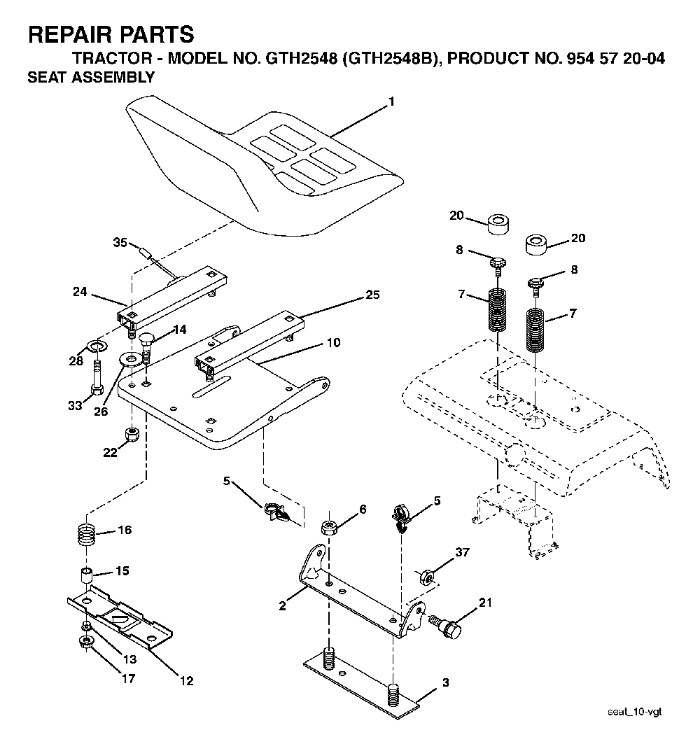 Seat Diagram and Parts List for GTH2548B (954572004)(2004-02) Husqvarna Lawn Tractor