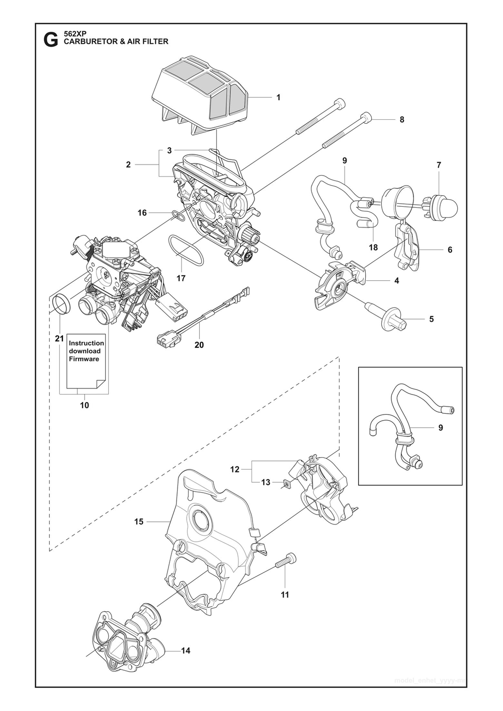 Carburetor And Air Filter Diagram and Parts List for 562XP-562XPG 562 XP W - 562 XP GW Husqvarna Chainsaw
