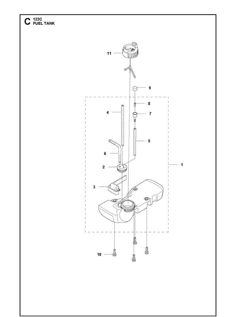 Fuel Tank Diagram and Parts List for 122C 966712701 Husqvarna Edger