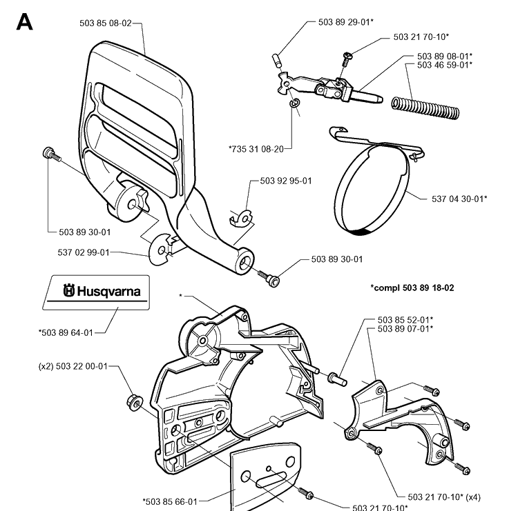 Chain Brake Diagram and Parts List for 346XP 19991000001-20012200000 Husqvarna Chainsaw