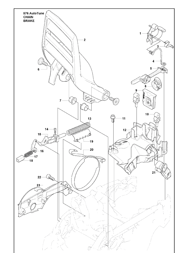 Chain Brake Diagram and Parts List for 576XP 2010-03 Husqvarna Chainsaw