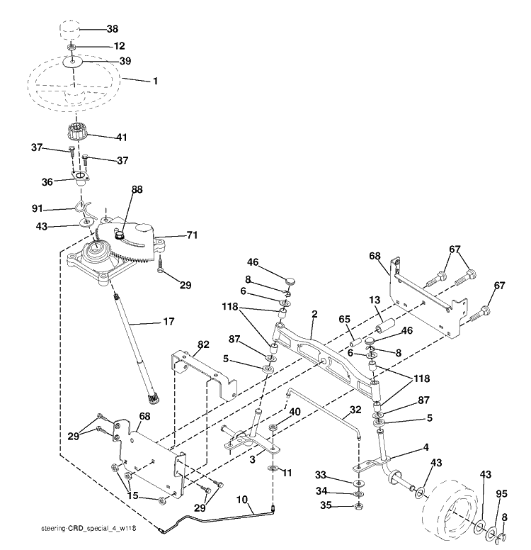 Steering Diagram and Parts List for CTH150 (96061018102)(2007-09) Husqvarna Lawn Tractor