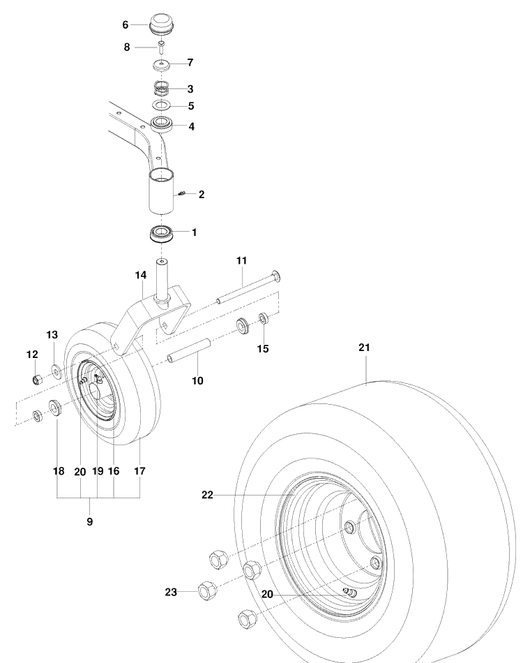Wheels And Tires Diagram and Parts List for RZ4219 (96521501)(2010-01) Husqvarna Lawn Mower
