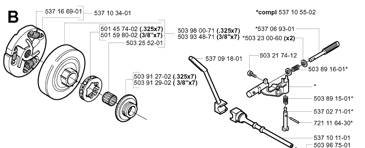 Clutch And Oil Pump 2 Diagram and Parts List for 357XP 20041800001-20050600000 Husqvarna Chainsaw