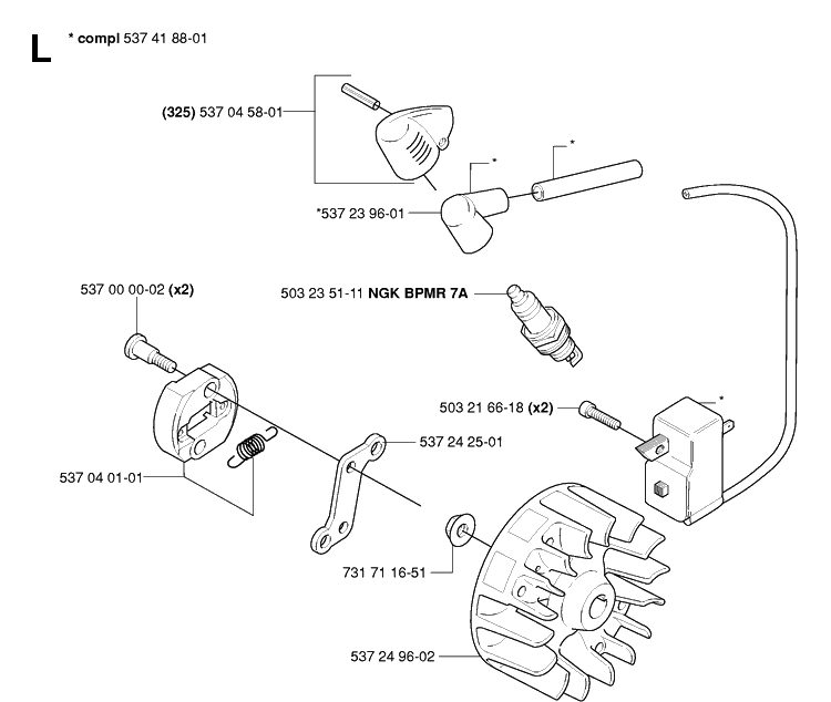 Ignition System And Clutch Diagram and Parts List for 325HA110 20054000001-20040100000 Husqvarna Hedge Trimmer