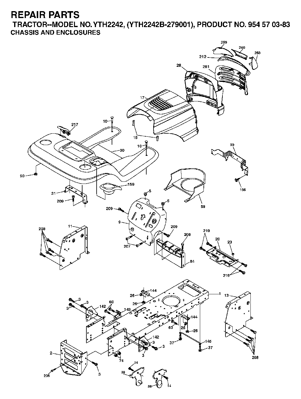 Chassis And Enclosures Diagram and Parts List for YTH2242B (954570383)(2003-01) Husqvarna Lawn Tractor
