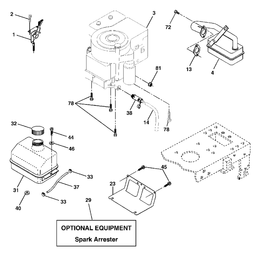 Engine Diagram and Parts List for LT18542 (954571748-A)(2003-11) Husqvarna Lawn Tractor