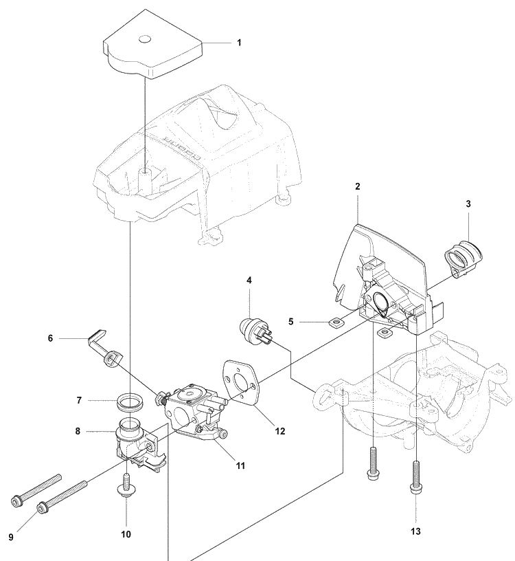 Air Filter / Intake / Carb Diagram and Parts List for 327P4 2008-03 Husqvarna Pole Saw