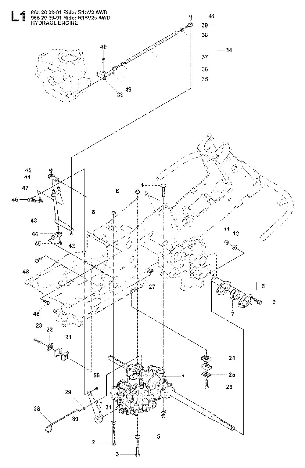 Hydraulic Pump - Motor Diagram and Parts List for RIDER15V2SAWD (965200901)(2008-01) Husqvarna Lawn Tractor