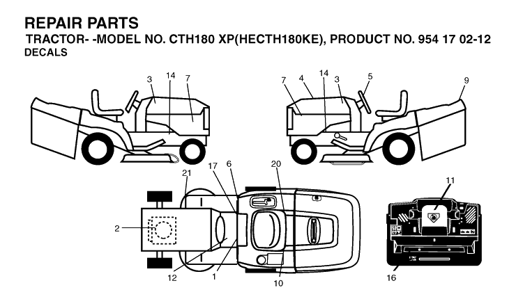 Decals Diagram and Parts List for CTH180XP (HECTH180KE)(2004-06) Husqvarna Lawn Tractor