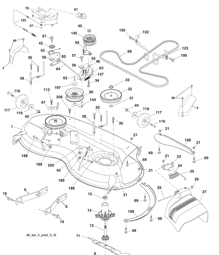 Mower Deck Diagram and Parts List for YTH20K46 (9604500040)(2008-07) Husqvarna Lawn Mower