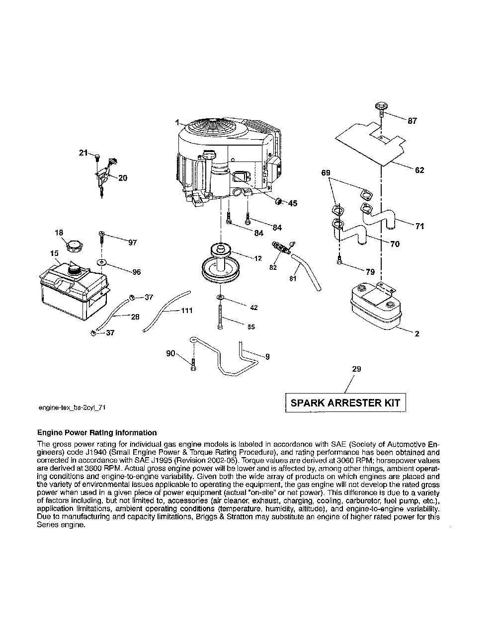 Engine Diagram and Parts List for YTH22V46-96043018101  Husqvarna Lawn Tractor