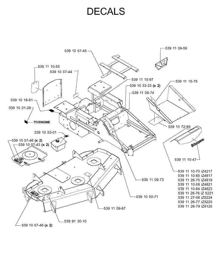Decals Diagram and Parts List for IZ5223 (968999258)(2005-12) Husqvarna Lawn Mower