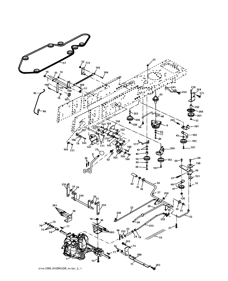 Drive Diagram and Parts List for CTH150 (96061018102)(2007-09) Husqvarna Lawn Tractor