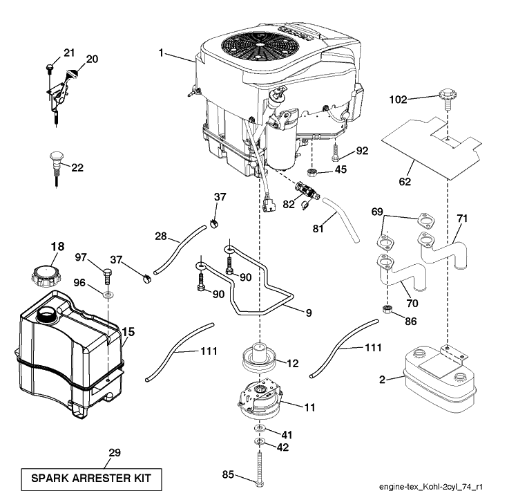 Engine Diagram and Parts List for YTH24K48 (96043027800)(2017-11) Husqvarna Lawn Tractor