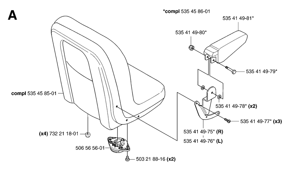 Seat Diagram and Parts List for PF21 (965097001)(2007-03) Husqvarna Lawn Tractor