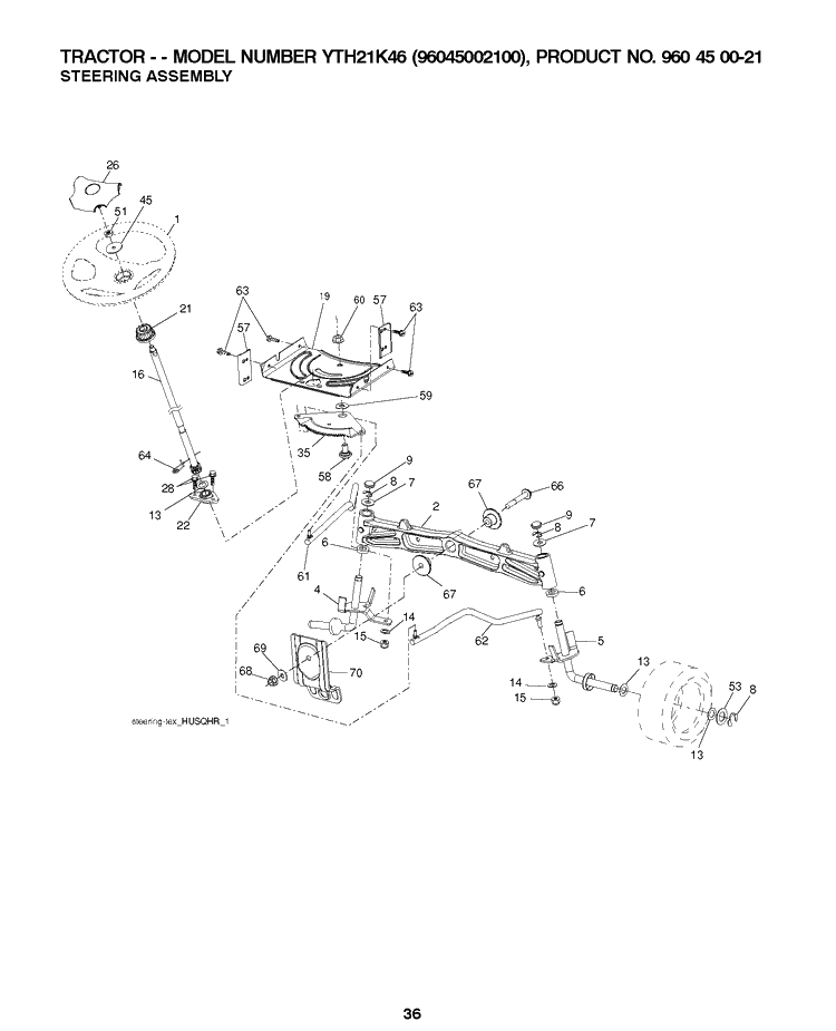 Steering Diagram and Parts List for YTH21K46 (96045002601)(2011-02) Husqvarna Lawn Tractor