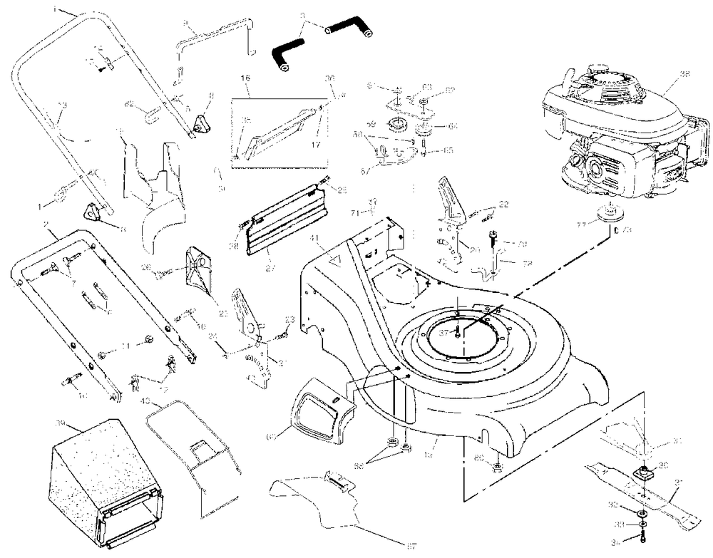 Handle And Deck Assembly Diagram and Parts List for 5521RS (954223470-B)(2004-07) Husqvarna Lawn Mower