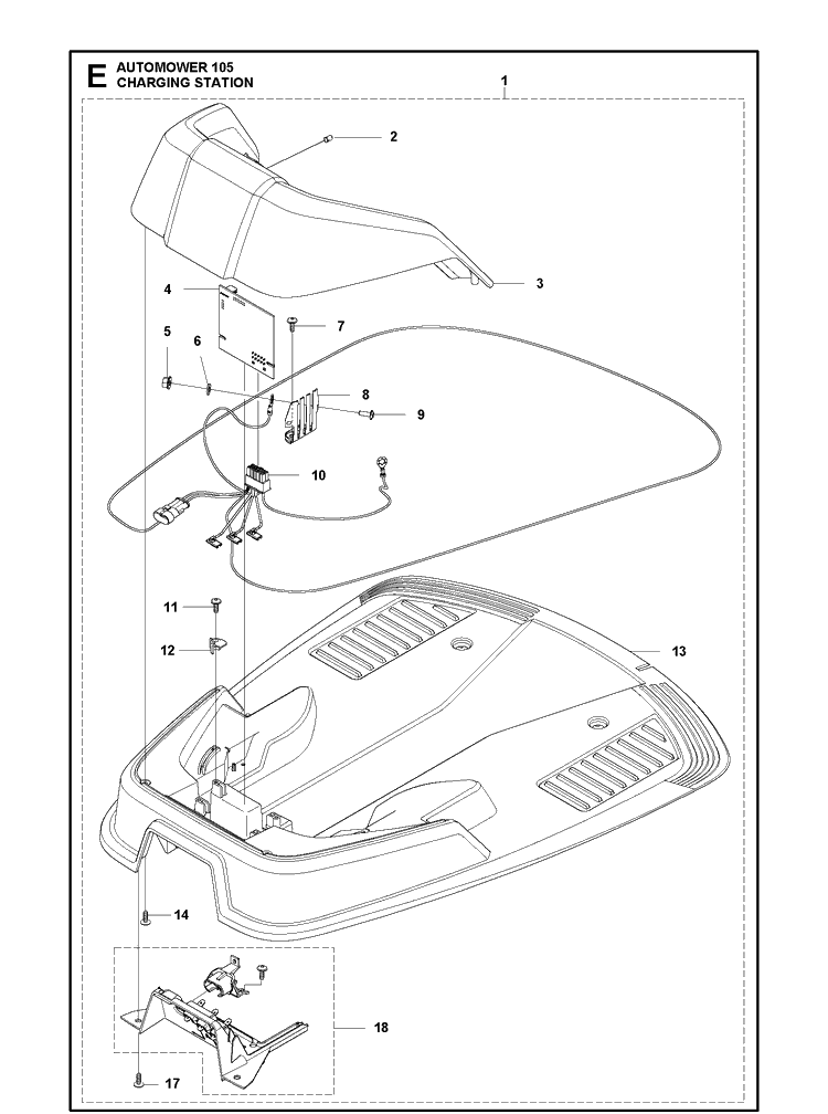 Charging Station Diagram and Parts List for 105 2019 Husqvarna Lawn Mower
