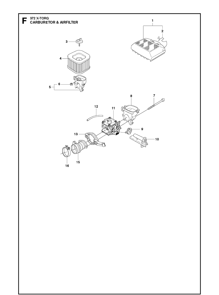 Carburetor And Air Filter 8 Diagram and Parts List for 372XP XPG X-TORQ Husqvarna Chainsaw