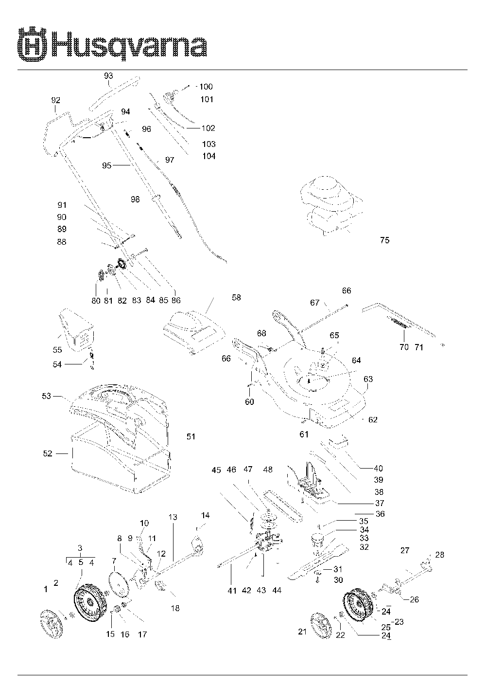 Product Complete Diagram and Parts List for R151SH (965159702)(2008-02) Husqvarna Lawn Mower