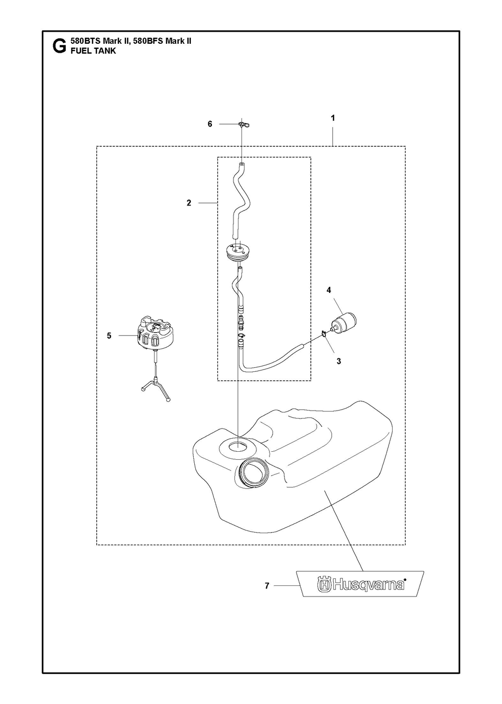 Fuel Tank Diagram and Parts List for 580BTSMARKII  Husqvarna Leaf Blower / Vacuum