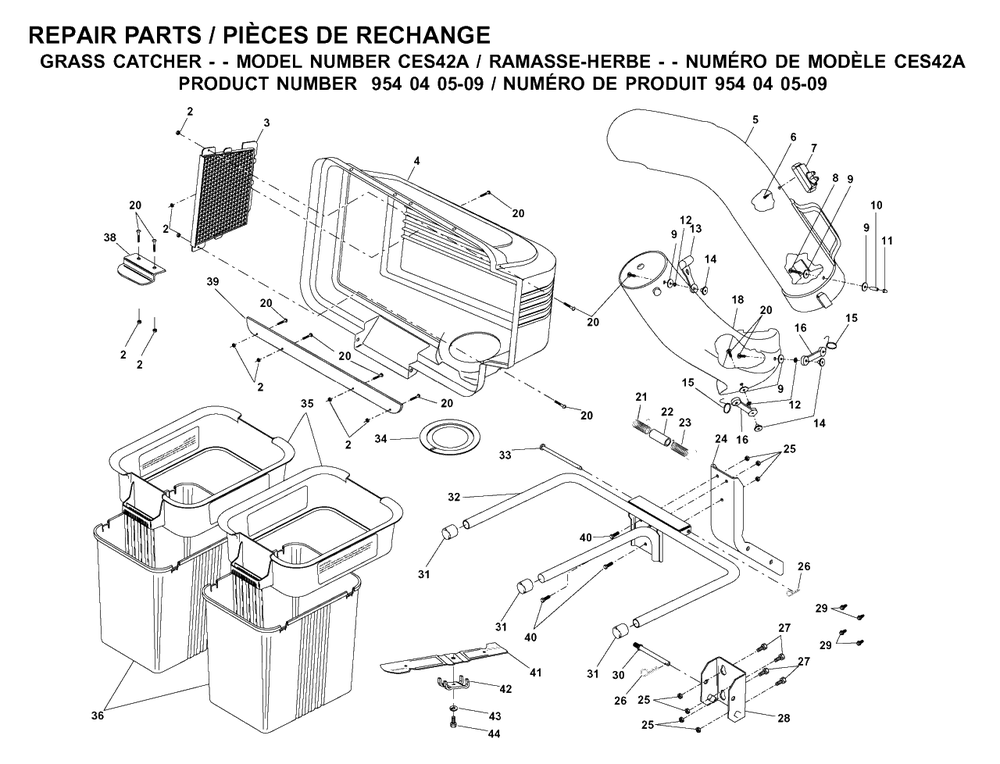 Bagger Diagram and Parts List for C42C (954040509)(2002-05) Husqvarna Lawn Tractor Accessories