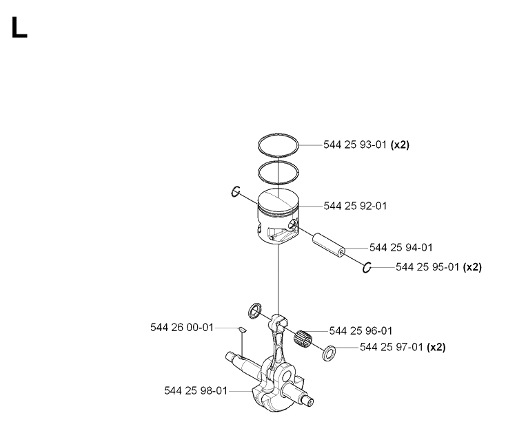 Piston And Crankshaft Diagram and Parts List for 170BT 20061000001-20084000000 Husqvarna Leaf Blower / Vacuum
