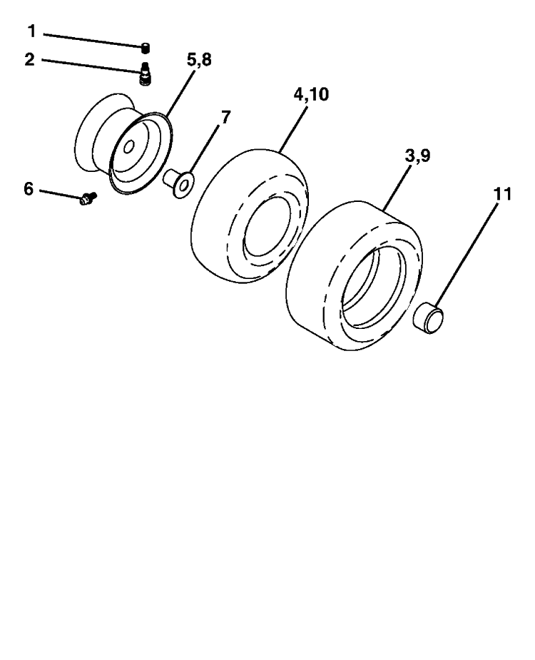 Wheels And Tires Diagram and Parts List for YTH2448 (96015000101)(2005-01) Husqvarna Lawn Tractor