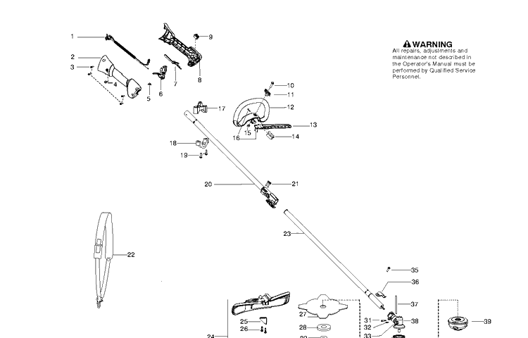 Shaft And Handle Diagram and Parts List for 128DJX (966712501)(20110100001-20121900000) Husqvarna Edger