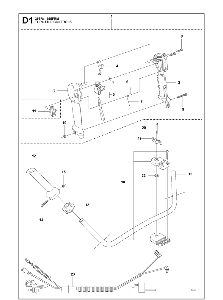 Throttle Controls Diagram and Parts List for 355FRM  Husqvarna Brush Cutter