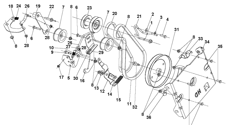 Chassis, Engine And Pulleys 3 Diagram and Parts List for ST424T  Husqvarna Snow Blower