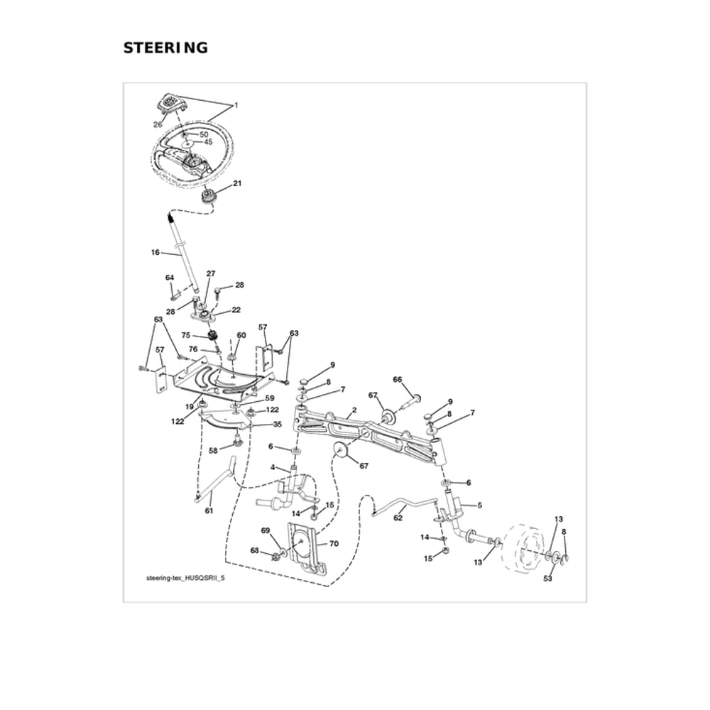 Steering Diagram and Parts List for 96043032900  Husqvarna Lawn Tractor