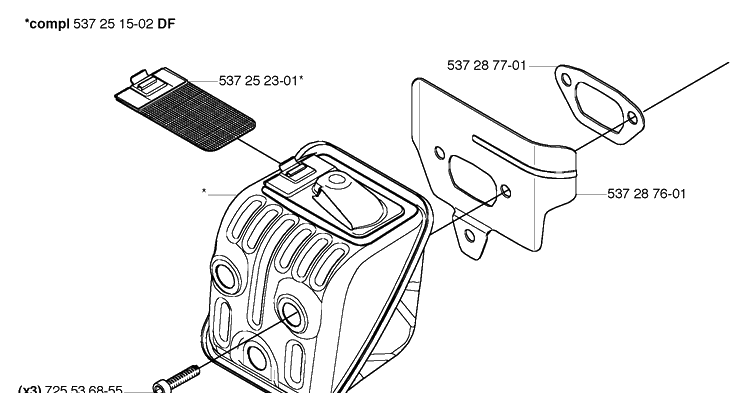 Muffler Diagram and Parts List for 455E (Rancher)(2006-06) Husqvarna Chainsaw