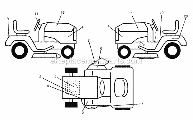 Decals Diagram and Parts List for WET1742STA 2003 Husqvarna Lawn Tractor