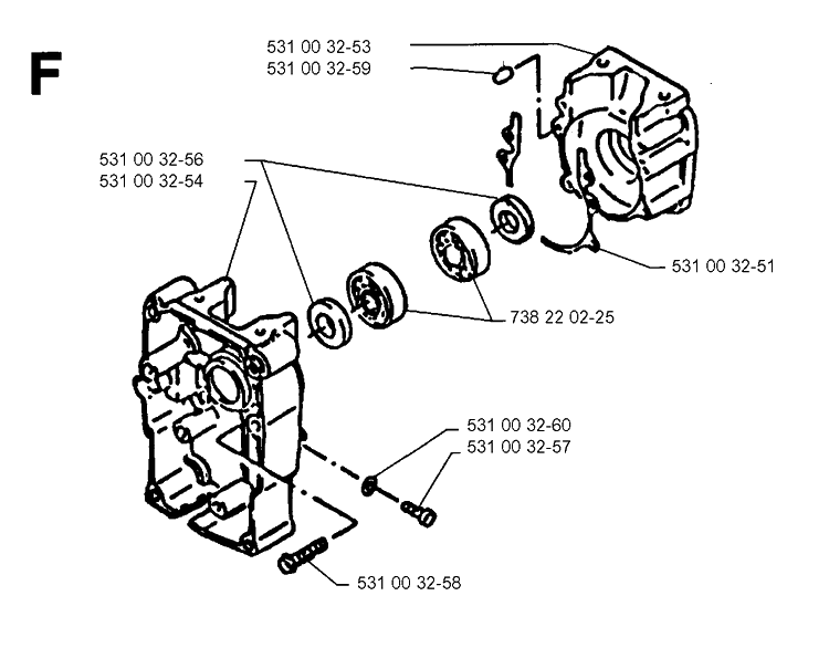 Crankcase Diagram and Parts List for 140B 19952700001-19960900000 Husqvarna Leaf Blower / Vacuum