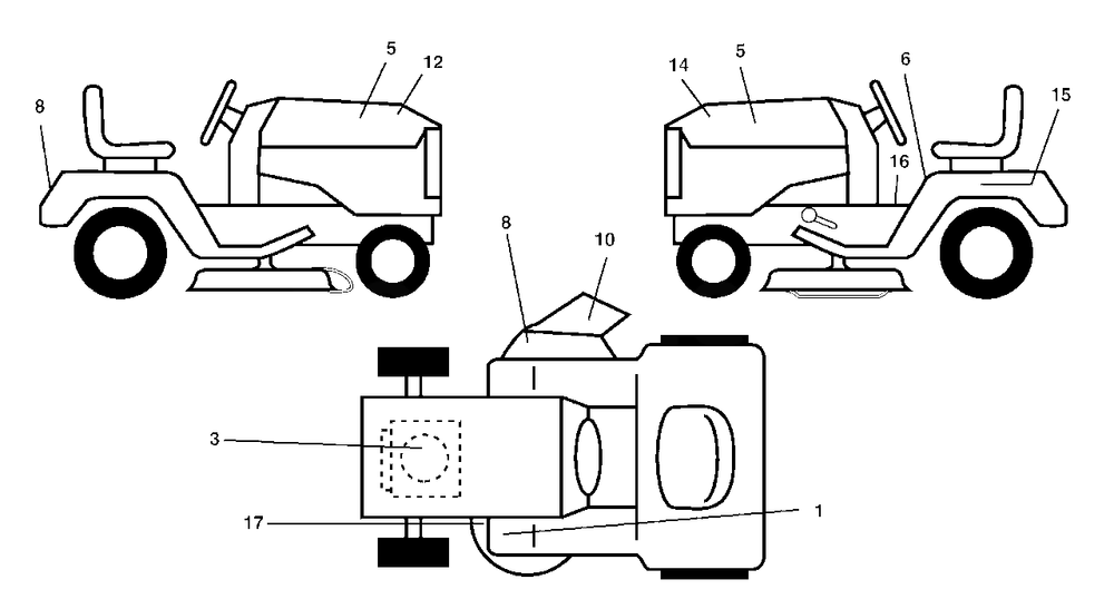 Decals Diagram and Parts List for LT120 (954140047-B)(1998-01) Husqvarna Lawn Tractor