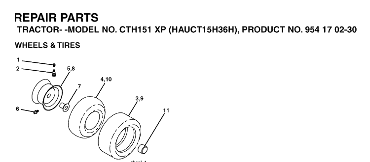 Wheels And Tires Diagram and Parts List for CTH151XP (HAUCT15H36H)(2005-05) Husqvarna Lawn Tractor