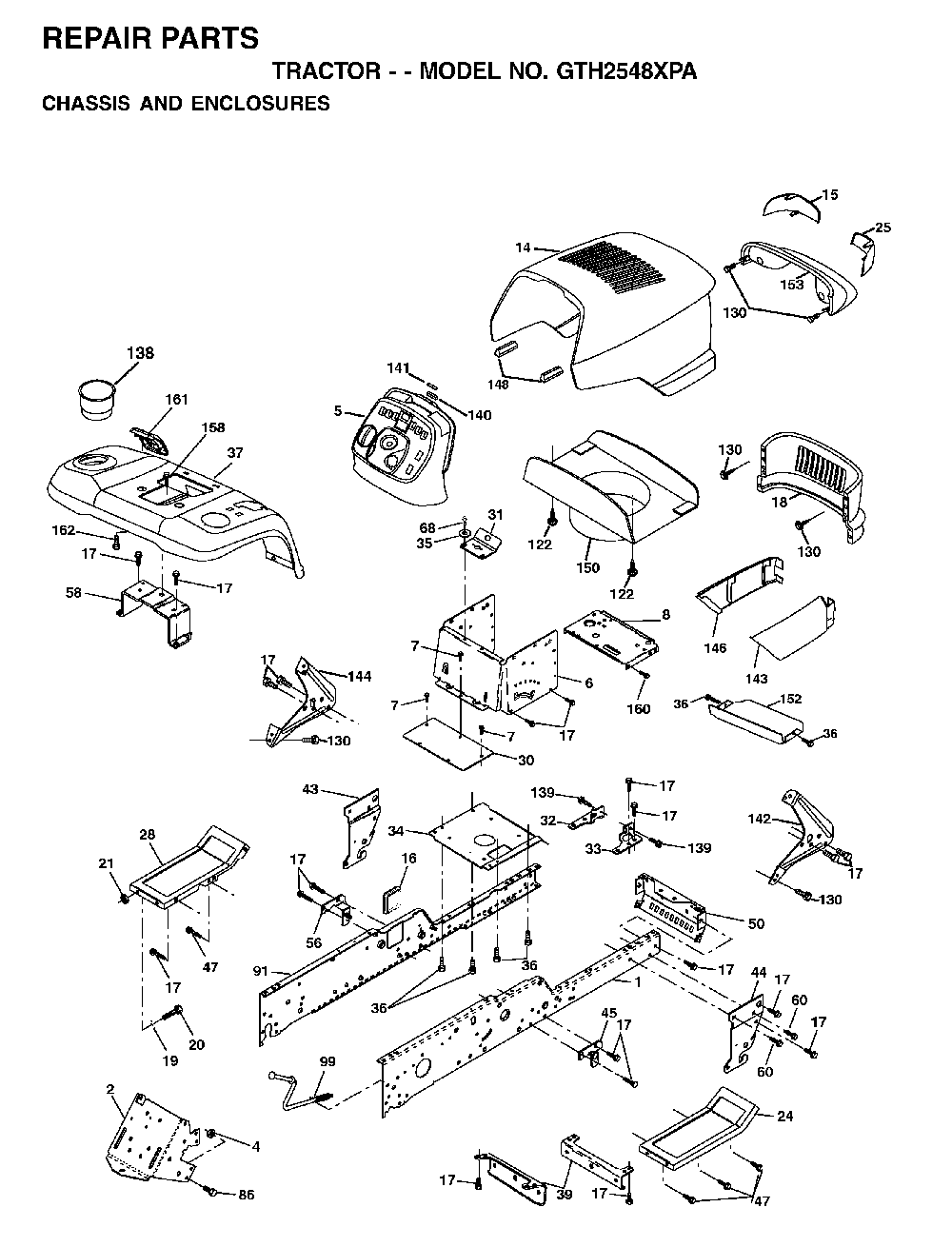 Chassis And Enclosures Diagram and Parts List for GTH2548XPA (954567895)(2001-12) Husqvarna Lawn Tractor