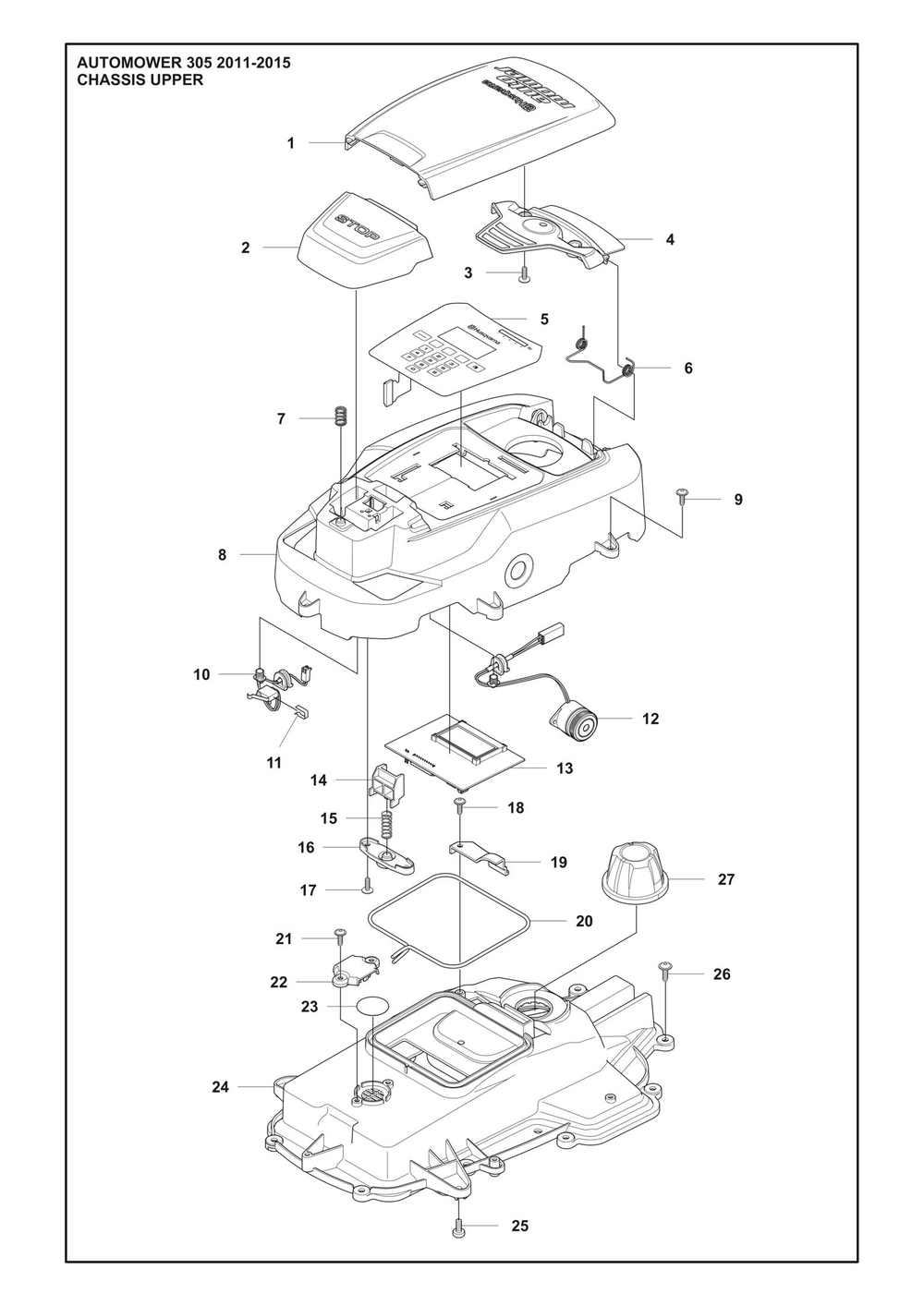 Chassis Upper Diagram and Parts List for 3052011-2015  Husqvarna Lawn Mower