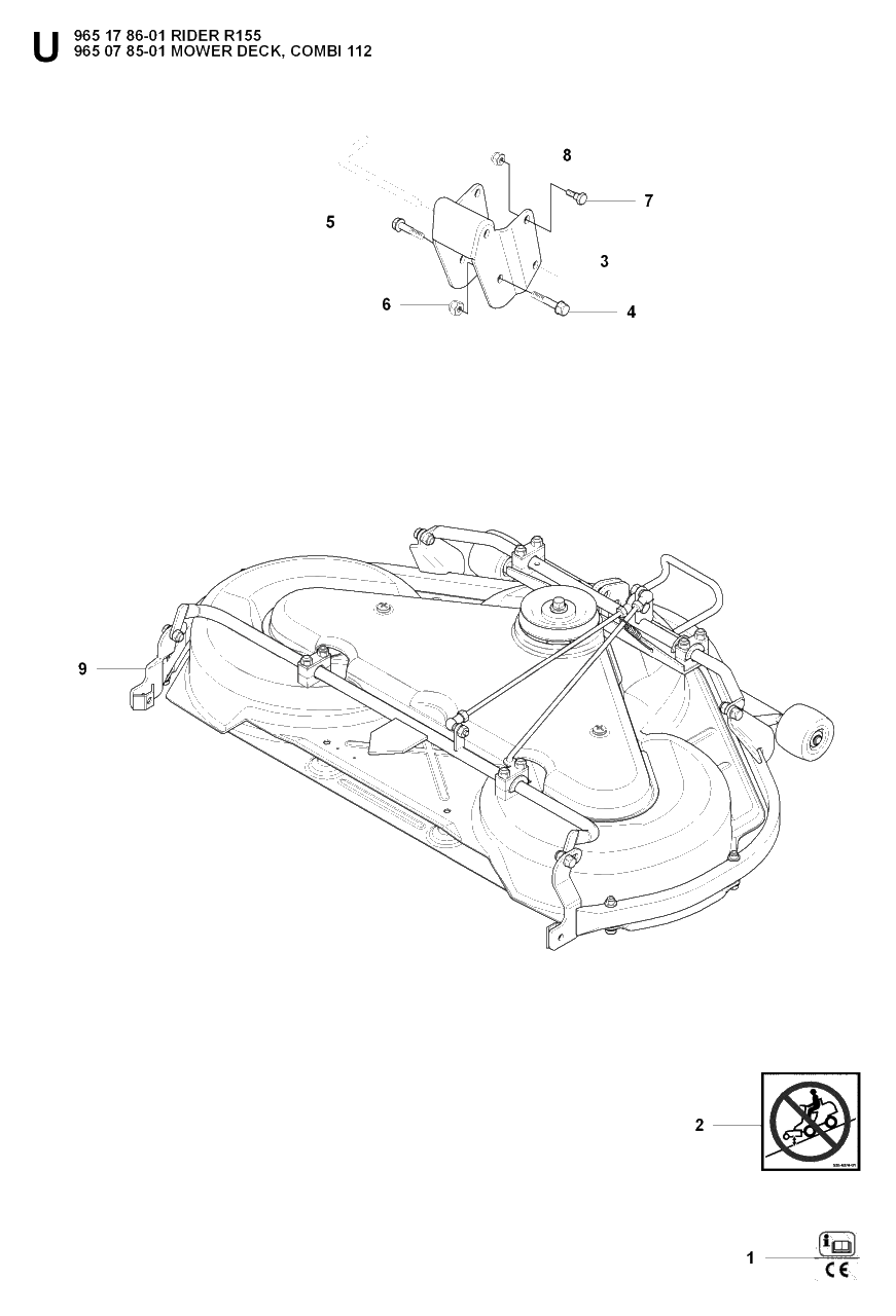 44-Inch/112cm Cutting Deck 2 Diagram and Parts List for R155 (965178601)(2007-03) Husqvarna Lawn Tractor